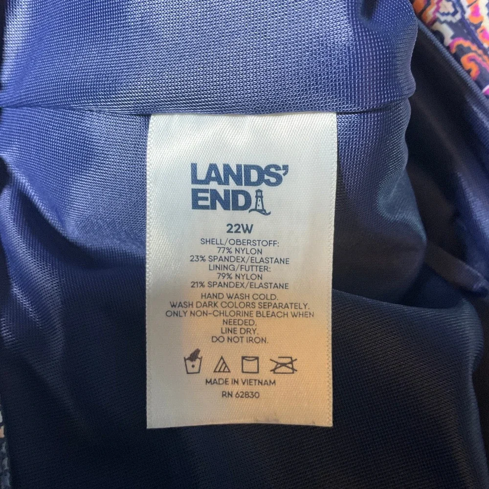 Lands' End Swim Skirt Womens 22W Navy Purple Paisley High Waist Built-in Brief